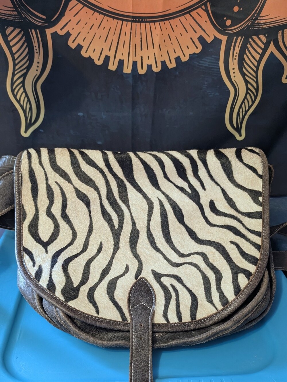 Vintage Handmade Artisan Zebra 🦓 Print Genuine Leather Haircalf Bag/Purse